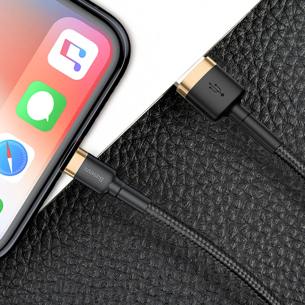 Baseus Cafule Fast Charge USB-A Data Charging Cable for iPhone 2M - Black/Gold
