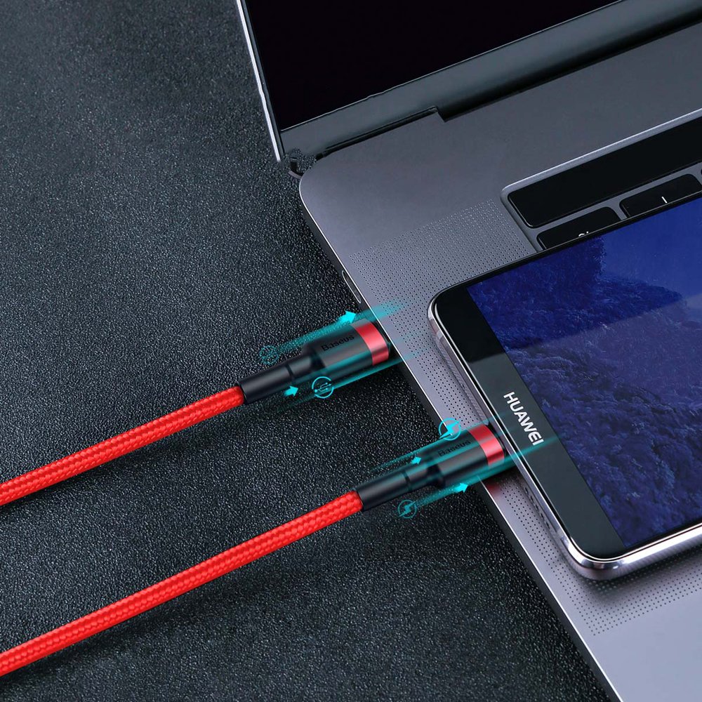 Baseus Cafule Cable  Nylon USB-C to USB-C PD2.0 60W 20V 3A QC3.0 1M - Black/Red