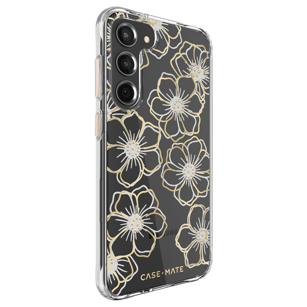 Case-Mate Floral Gems Antimicrobial Case for Samsung Galaxy S23+ - Clear/ Gold
