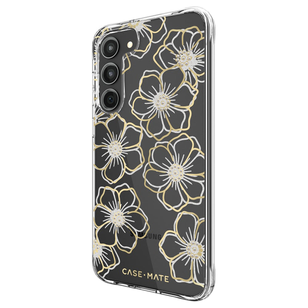 Case-Mate Floral Gems Antimicrobial Case for Samsung Galaxy S23+ - Clear/ Gold
