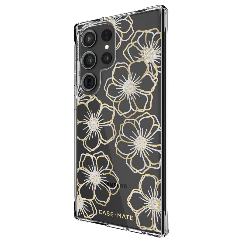 Case-Mate Floral Gems Antimicrobial Case for Samsung Galaxy S23 Ultra - Clear/ Gold