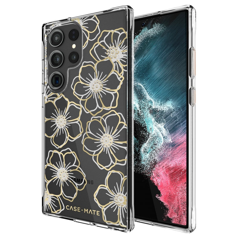 Case-Mate Floral Gems Antimicrobial Case for Samsung Galaxy S23 Ultra - Clear/ Gold