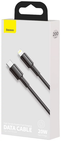 Thumbnail for Baseus High Density Braided  USB-C to Lightning 20W Fast Charging Cable Cord 2M - Black