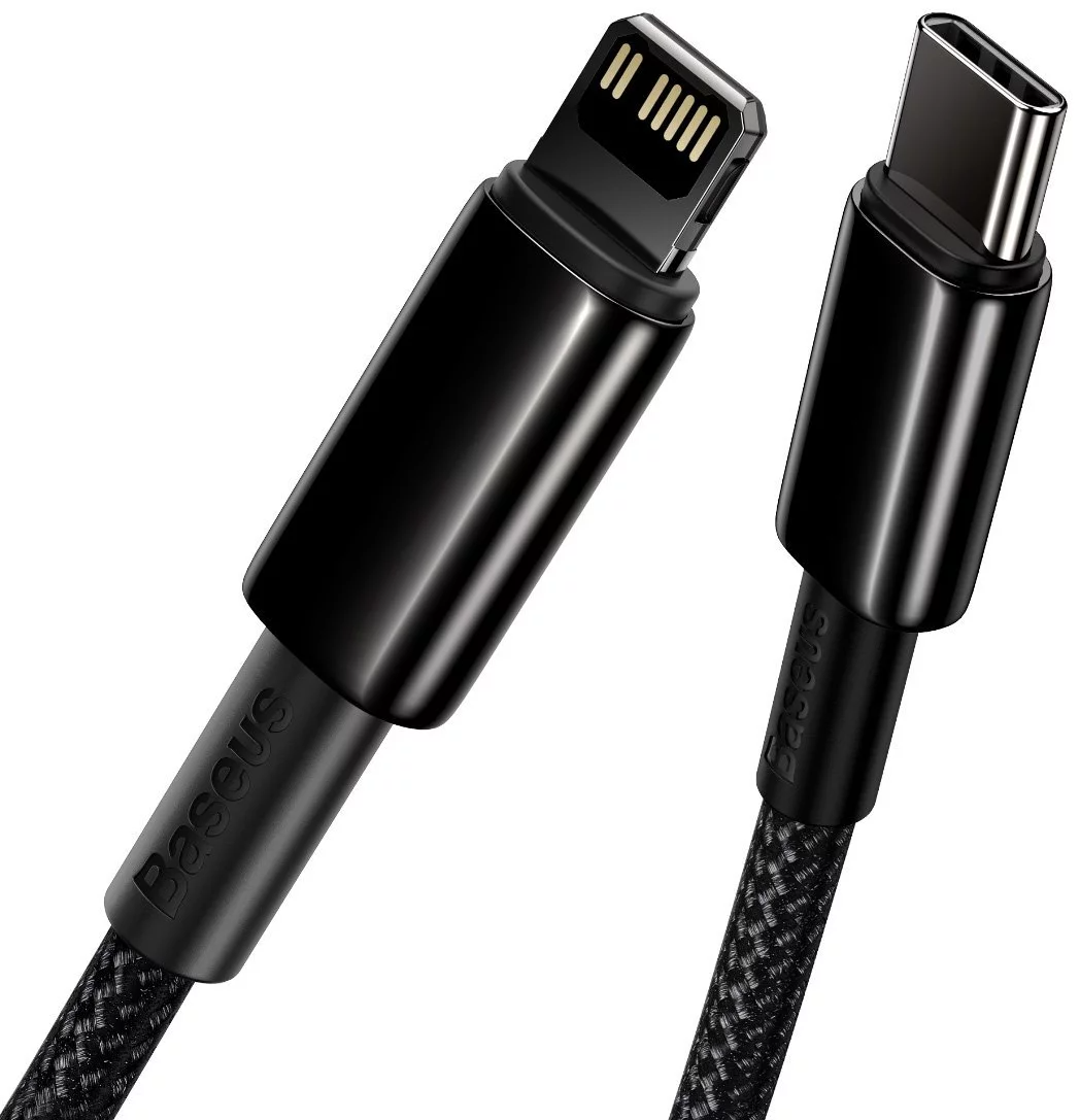 Baseus Tungsten Gold USB-C to Lightning 20W Fast Charging PD Cable Cord 1Meter - Black