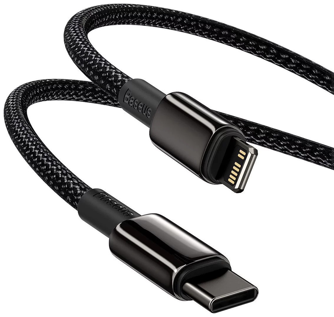 Baseus Tungsten Gold USB-C to Lightning 20W Fast Charging PD Cable Cord 1Meter - Black