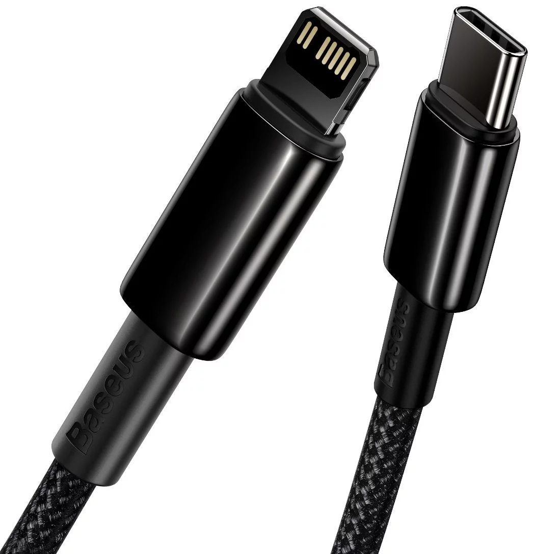 Baseus Tungsten Gold USB-C to Lightning 20W Fast Charging PD Cable Cord 2Meter - Black