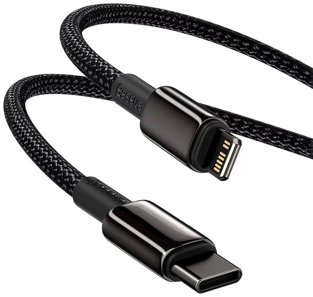 Baseus Tungsten Gold USB-C to Lightning 20W Fast Charging PD Cable Cord 2Meter - Black
