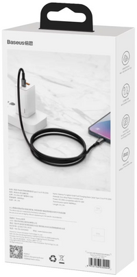 Thumbnail for Baseus Tungsten Gold USB-C to Lightning 20W Fast Charging PD Cable Cord 2Meter - Black