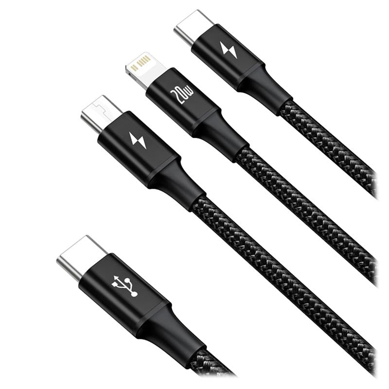 Baseus Rapid Series 20W USB-C 3 in 1 Fast Charging Cable 1.5m| (Lightning + USB-C + Micro)  - Black