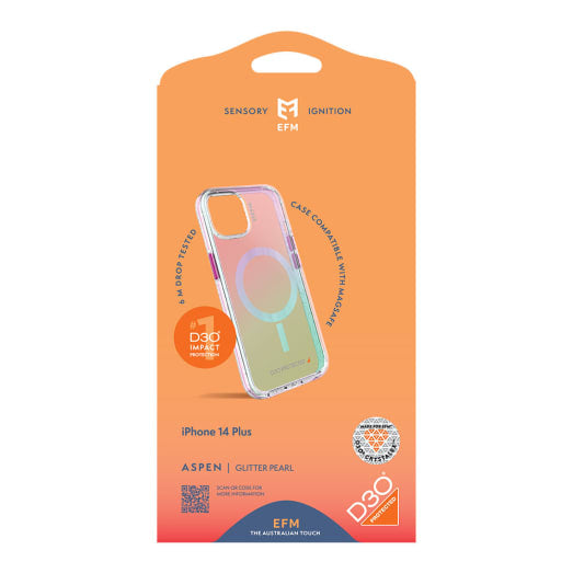 EFM Aspen Case Armour with MagSafe D3O Crystalex For iPhone 14 Plus (6.7") - Glitter Pearl