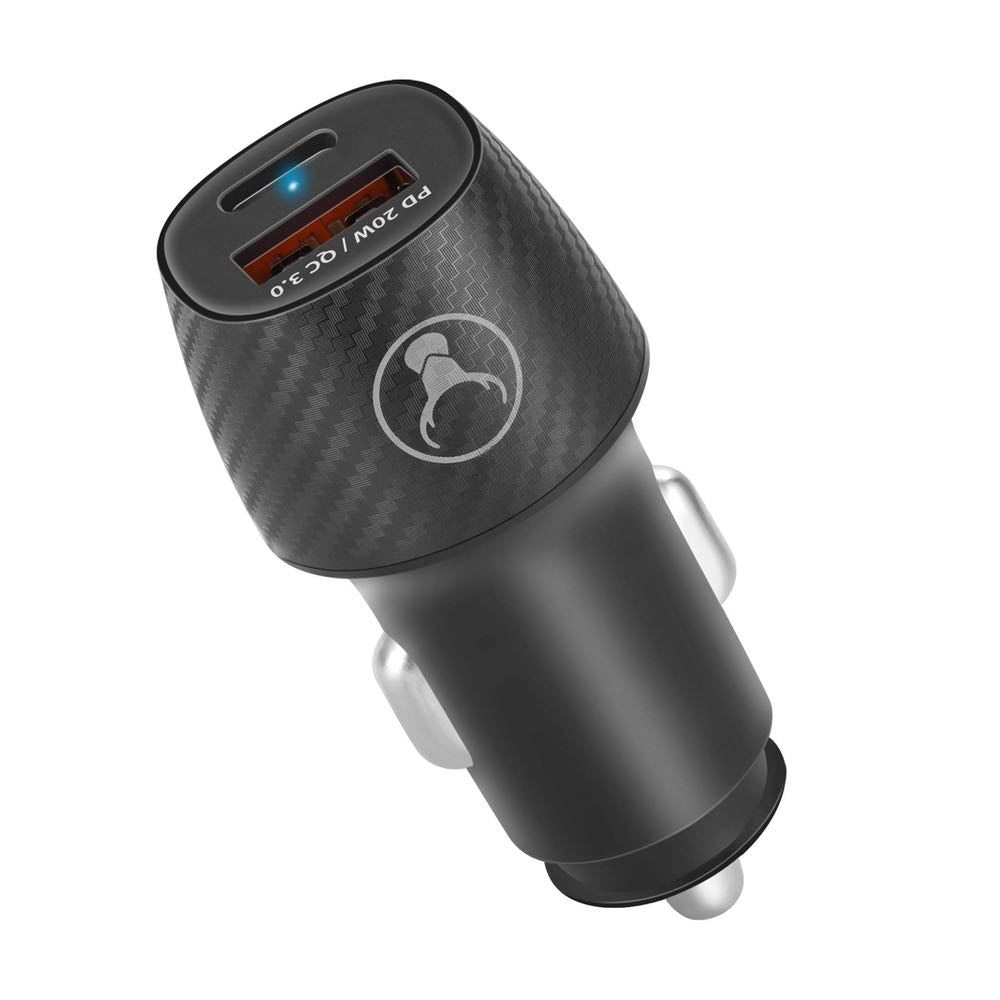 Bonelk Car Charger, Carbon Series, 20W PD USB-C , 18W QC 3.0 USB-A, 20W - Black