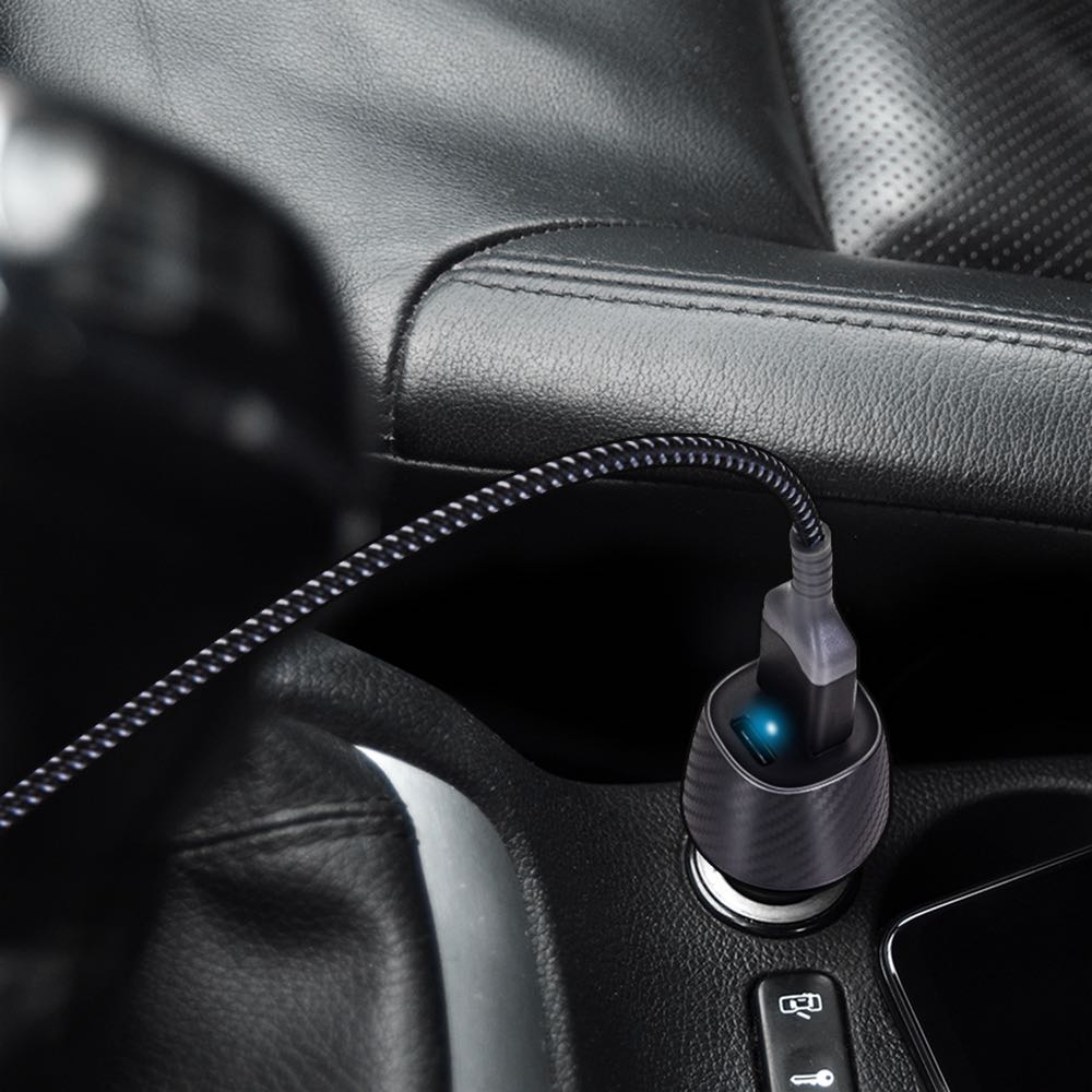 Bonelk Car Charger, Carbon Series, 20W PD USB-C , 18W QC 3.0 USB-A, 20W - Black