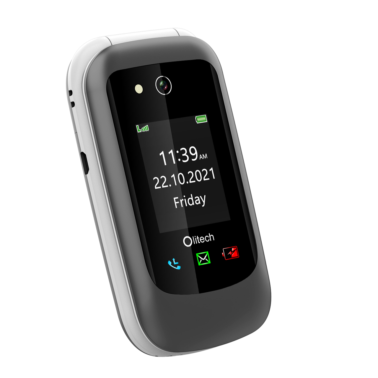 Olitech Easy Flip2 4G Seniors Phone: Big Buttons, GPS Location, Amplified Volume, Emergency Key - Black/White