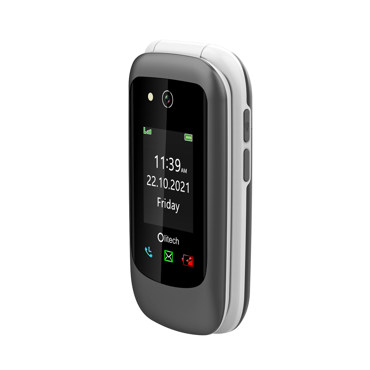 Olitech Easy Flip2 4G Seniors Phone: Big Buttons, GPS Location, Amplified Volume, Emergency Key - Black/White
