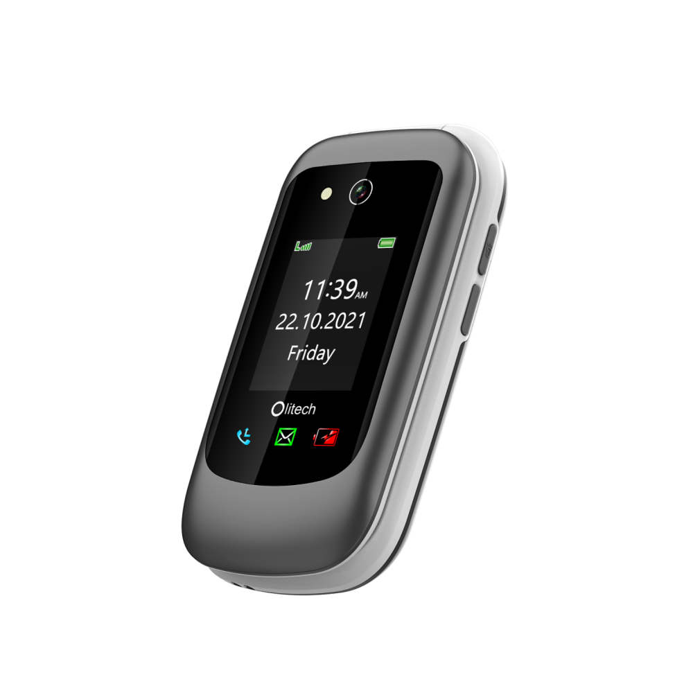 Olitech Easy Flip2 4G Seniors Phone: Big Buttons, GPS Location, Amplified Volume, Emergency Key - Black/White