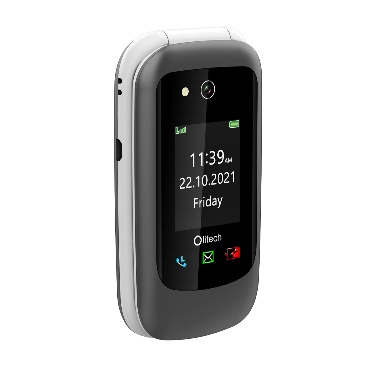 Olitech Easy Flip2 4G Seniors Phone: Big Buttons, GPS Location, Amplified Volume, Emergency Key - Black/White
