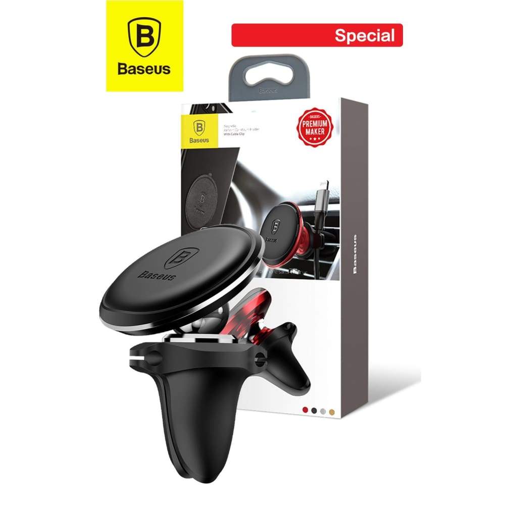 Baseus Strong Magnetic Air Vent Car Mount Holder With Cable Clip - Black - Accessories