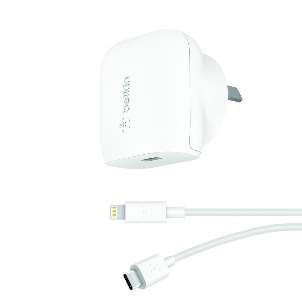 Belkin 20W USB-C PD Wall Charger + USB-C to Lightning Cable-For Apple Devices - White - Accessories