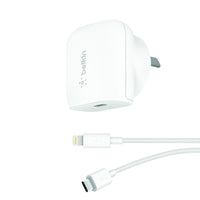 Thumbnail for Belkin 20W USB-C PD Wall Charger + USB-C to Lightning Cable-For Apple Devices - White - Accessories