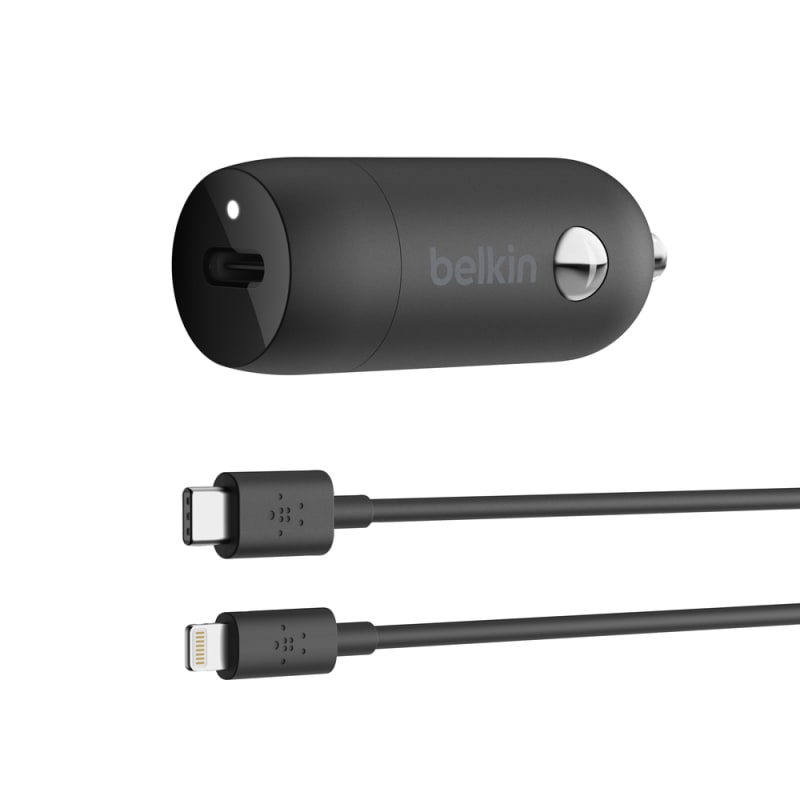 Belkin 20W USB-C PD Car Charger + USB-C to Lightning Cable - Black