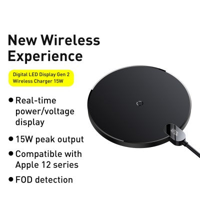 Baseus Digital LED Display Gen 2 Wireless Charger 15W with Cable USB-C - Black