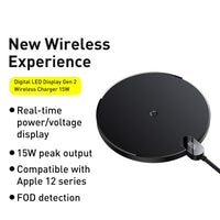 Thumbnail for Baseus Digital LED Display Gen 2 Wireless Charger 15W with Cable USB-C - Black