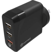 Thumbnail for Comsol 3 Port USB Wall Charger with QC 3.0 (30W) - Black - Accessories