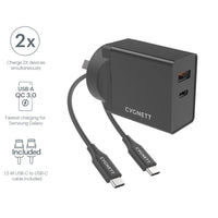 Thumbnail for Cygnett Powerplus 18w Usb-c Pd Ac Charger + Usb-c To Usb-c 1.5m Cable - Black - Accessories