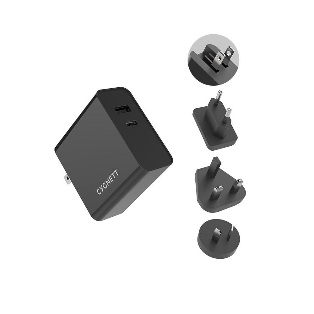 CYGNETT POWERPLUS 60W DUAL PORT AC TRAVEL CHARGER + USCB-C TO USB-C 1.5M CABLE - BLACK - Accessories