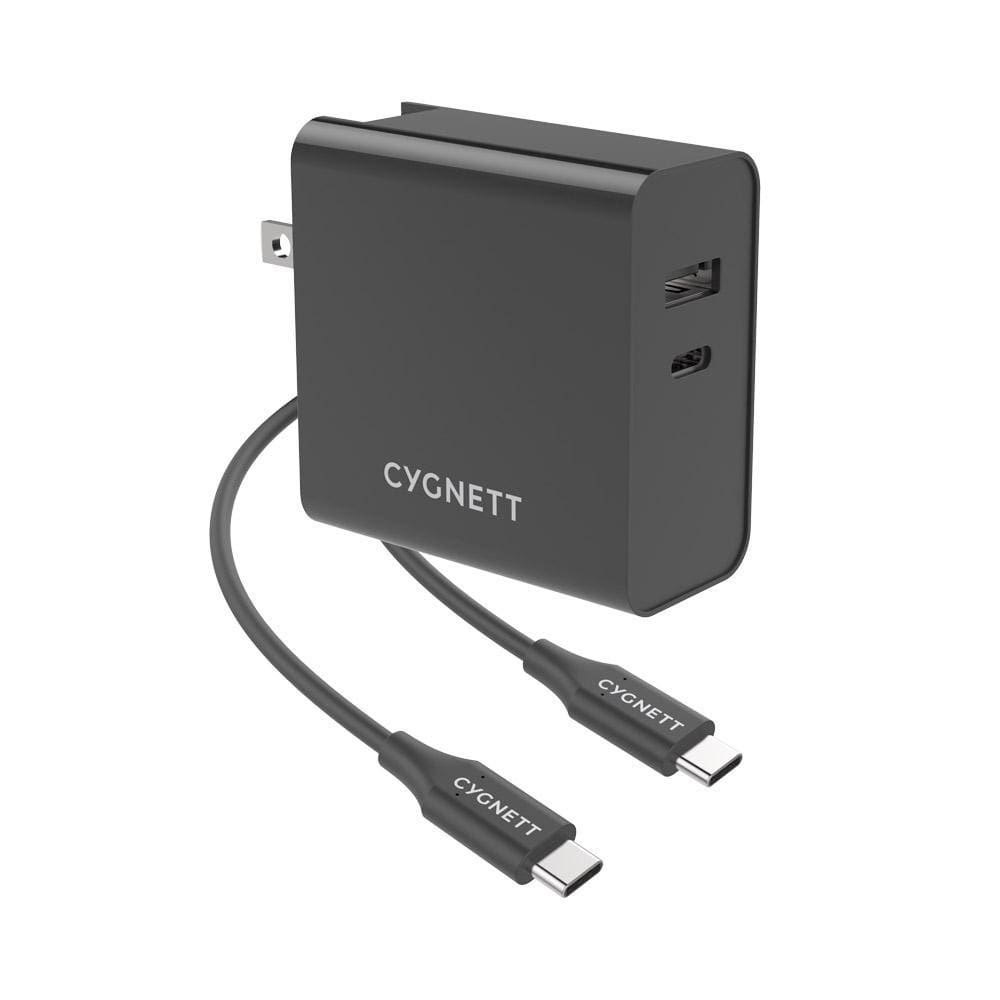 CYGNETT POWERPLUS 60W DUAL PORT AC TRAVEL CHARGER + USCB-C TO USB-C 1.5M CABLE - BLACK - Accessories