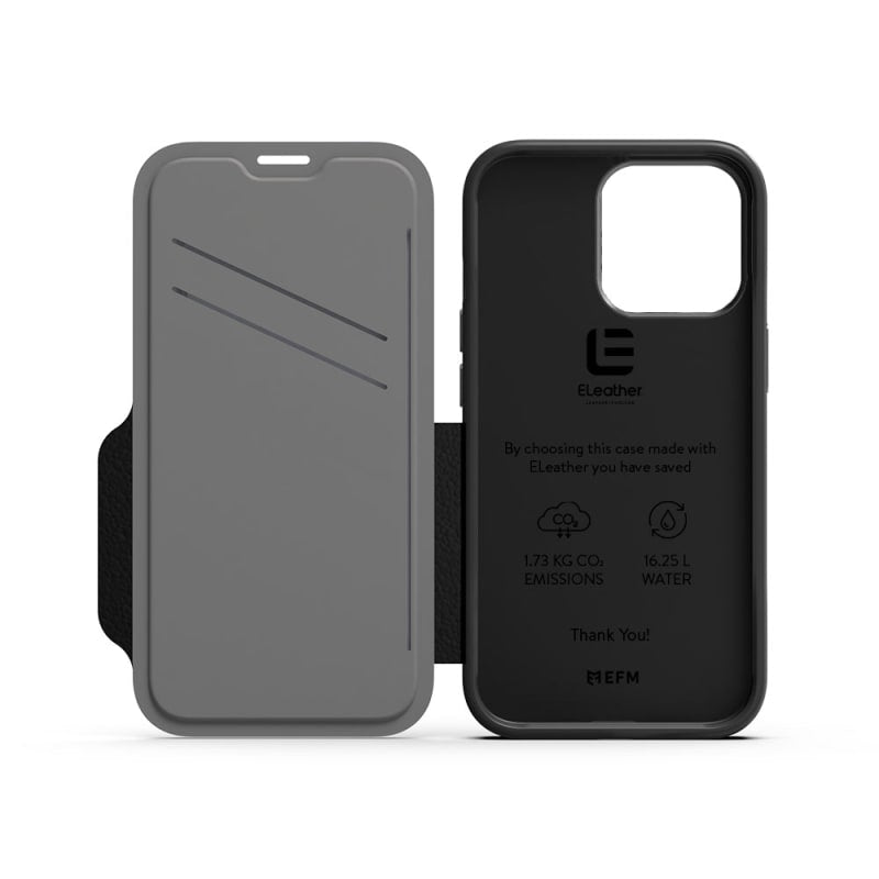 EFM Monaco Leather Wallet Case Armour with D3O 5G Signal Plus for iPhone 13 Pro (6.1" Pro) - Black