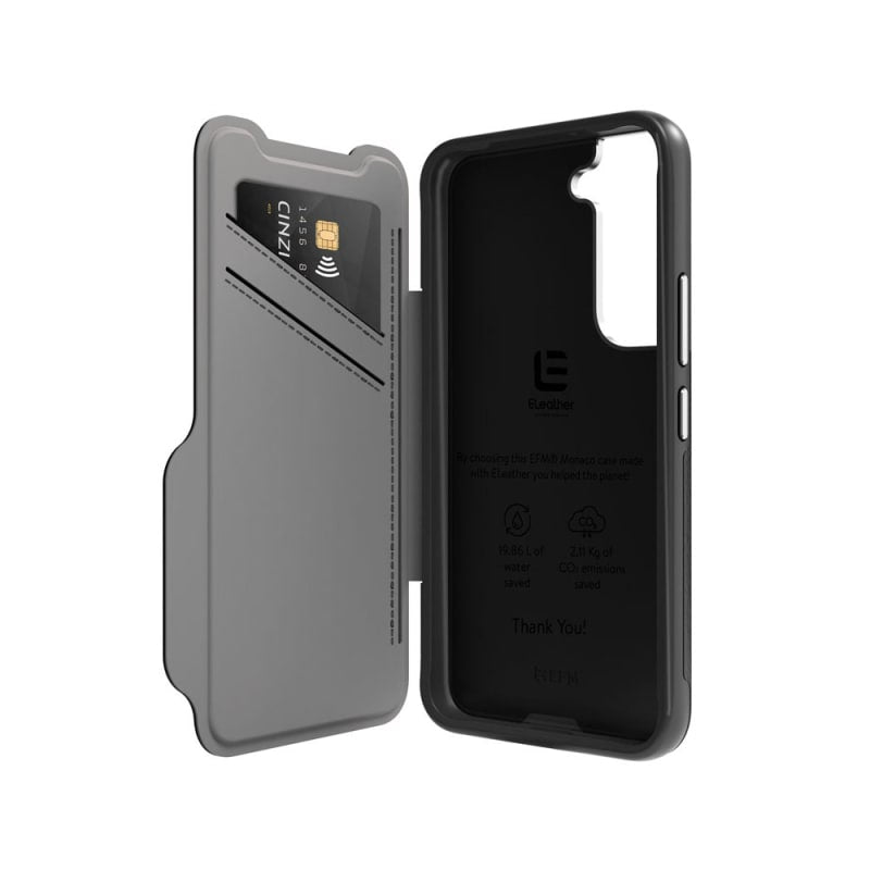 EFM Monaco Leather Wallet Case Armour for Samsung Galaxy S22 (6.1) - Black/Space Grey