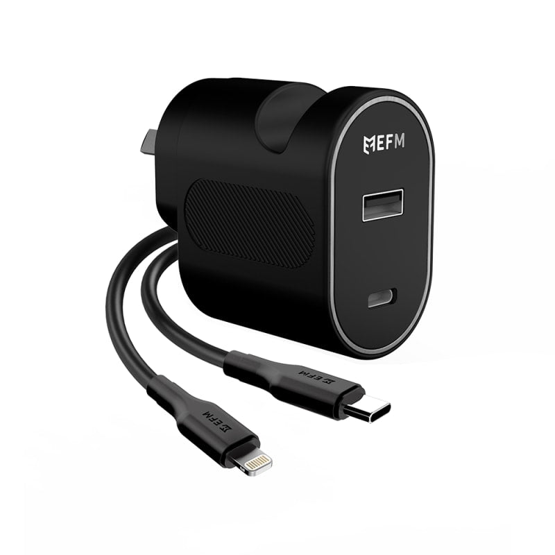 EFM 30W Dual Port Wall Charger with Type C to Lightning Cable 1M - Black
