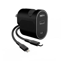 Thumbnail for EFM 30W Dual Port Wall Charger with Type C to Lightning Cable 1M - Black