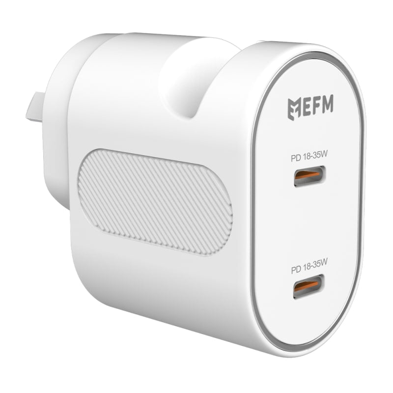 EFM 35W Dual Port Phone holder Wall Charger with Power Delivery and PPS - White