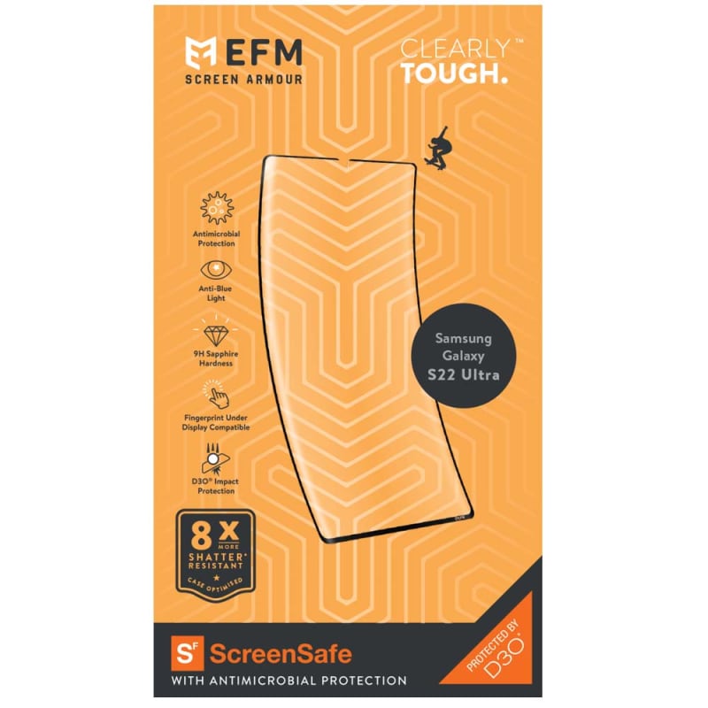 EFM ScreenSafe Film Screen Armour with D3O for Samsung Galaxy S22 Ultra (6.8) - Clear/Black