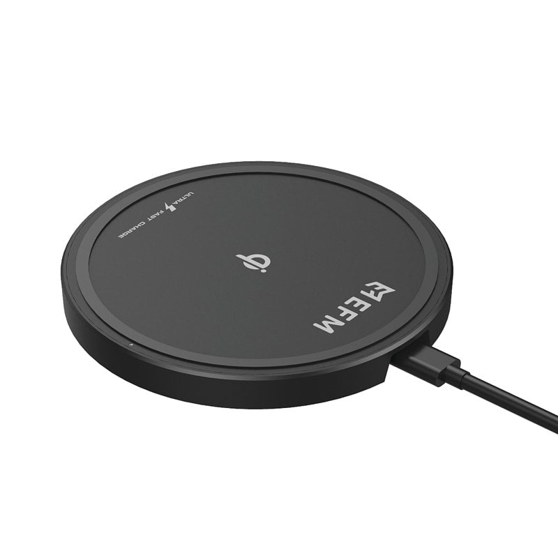 EFM 15W Wireless Charge Pad with USB to Type-C Charge Cable - Black