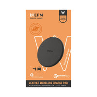 Thumbnail for EFM Leather Wireless Charge Pad 15W Qi WPC Certified with USB Wall Adapter - Black