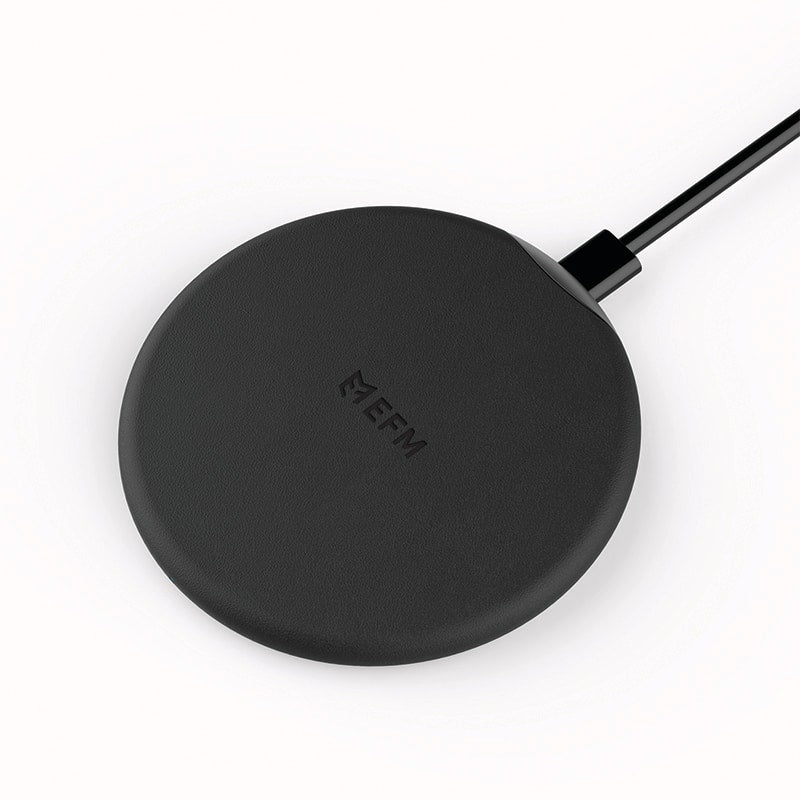 EFM Leather Wireless Charge Pad 15W Qi WPC Certified with USB Wall Adapter - Black