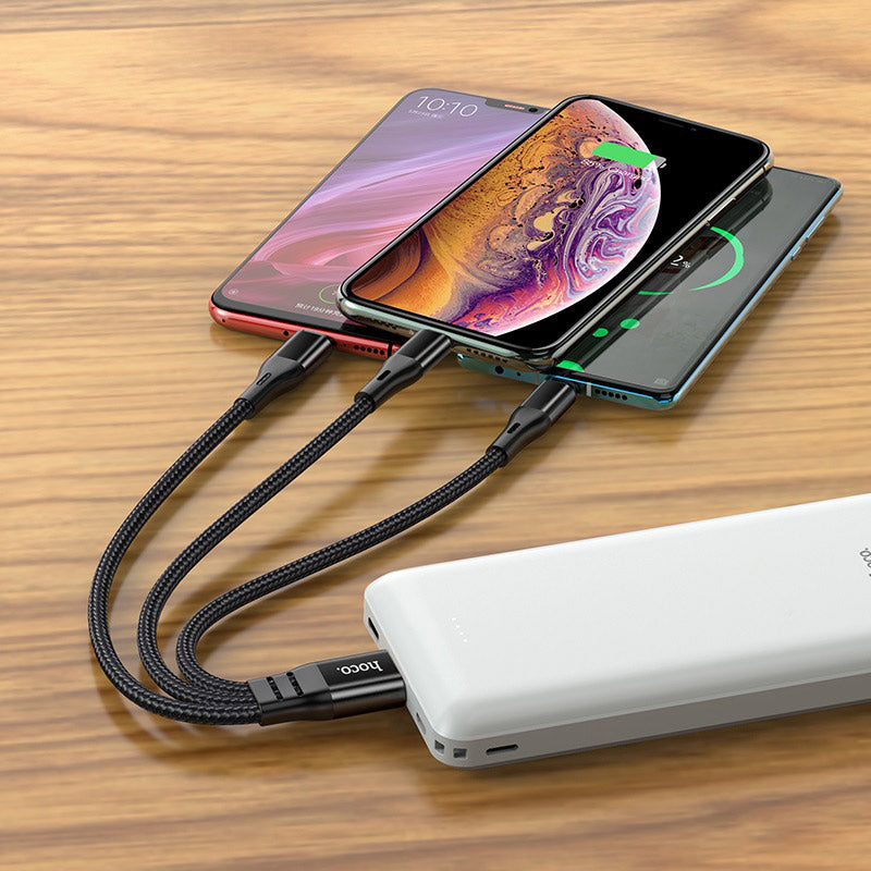 Hoco X47 Short 3 in 1 Cable 25cm Short (USB-A to USB-C/Lightning/Micro USB) - Black