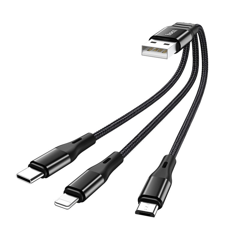 Hoco X47 Short 3 in 1 Cable 25cm Short (USB-A to USB-C/Lightning/Micro USB) - Black