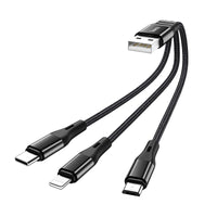 Thumbnail for Hoco X47 Short 3 in 1 Cable 25cm Short (USB-A to USB-C/Lightning/Micro USB) - Black