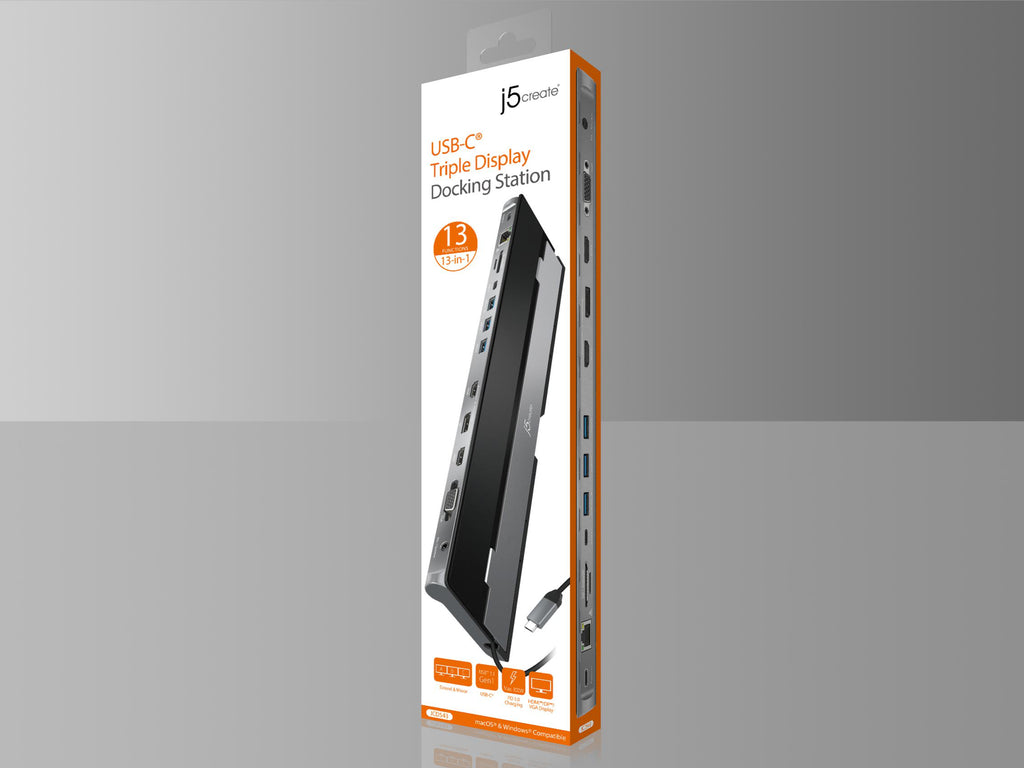 J5create USB-C Triple Display Docking Station with 100W PD Adaptor  - Grey