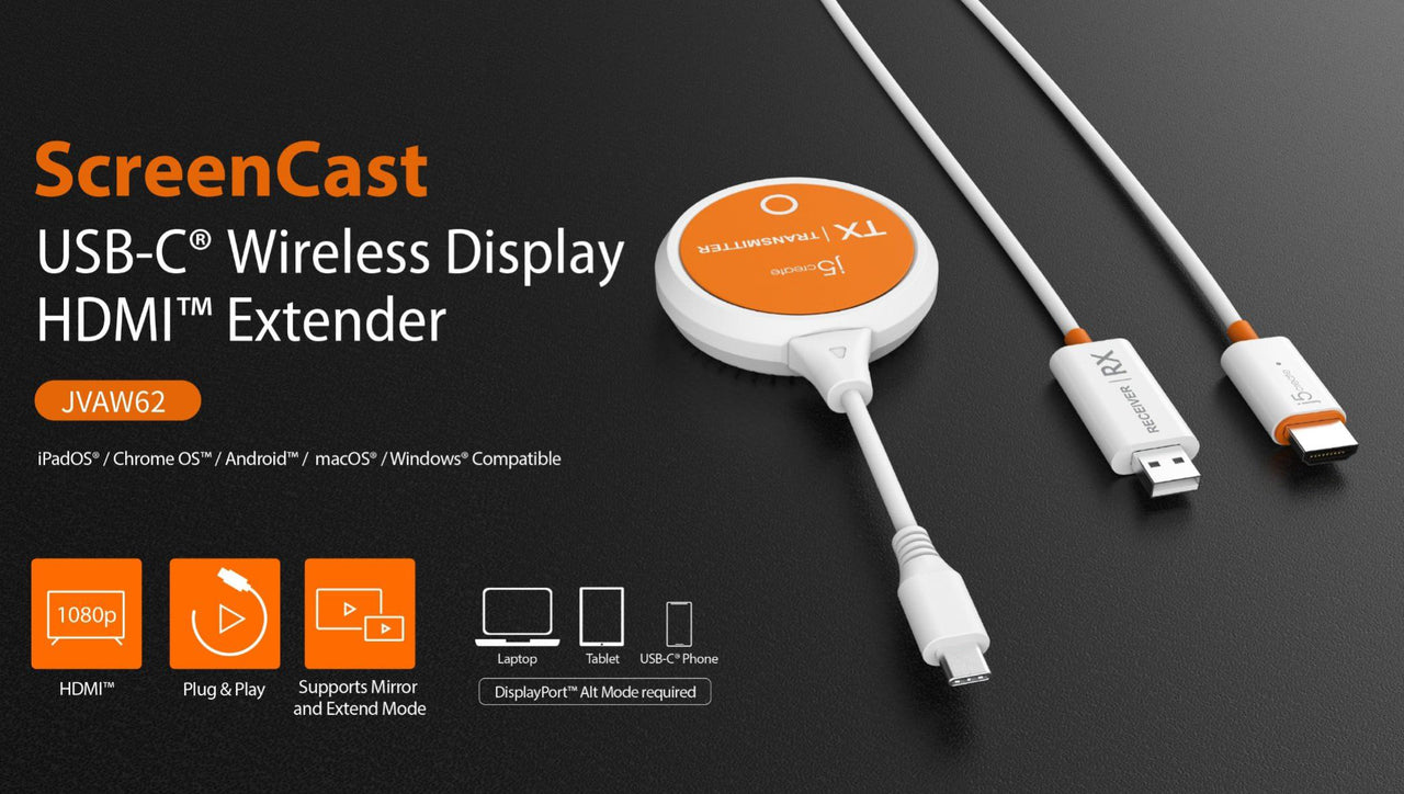 J5create Screen Cast USB-C Wireless Display HDMI Extender  - White