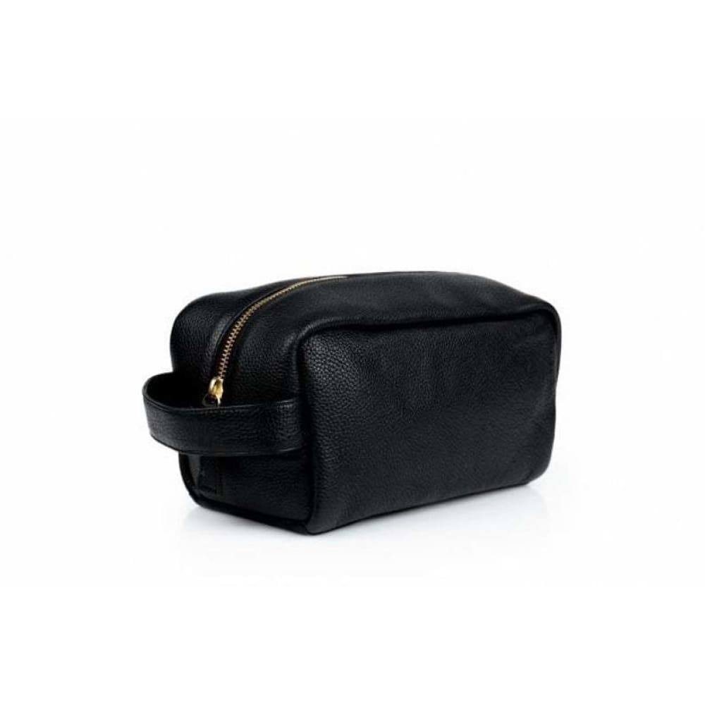 Leather United Unisex Dopp Toiletry Kit Bag - Black (Genuine Leather)