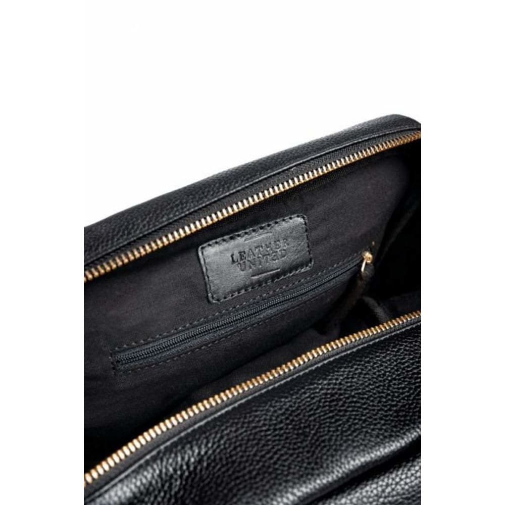 Leather United Unisex Dopp Toiletry Kit Bag - Black (Genuine Leather)