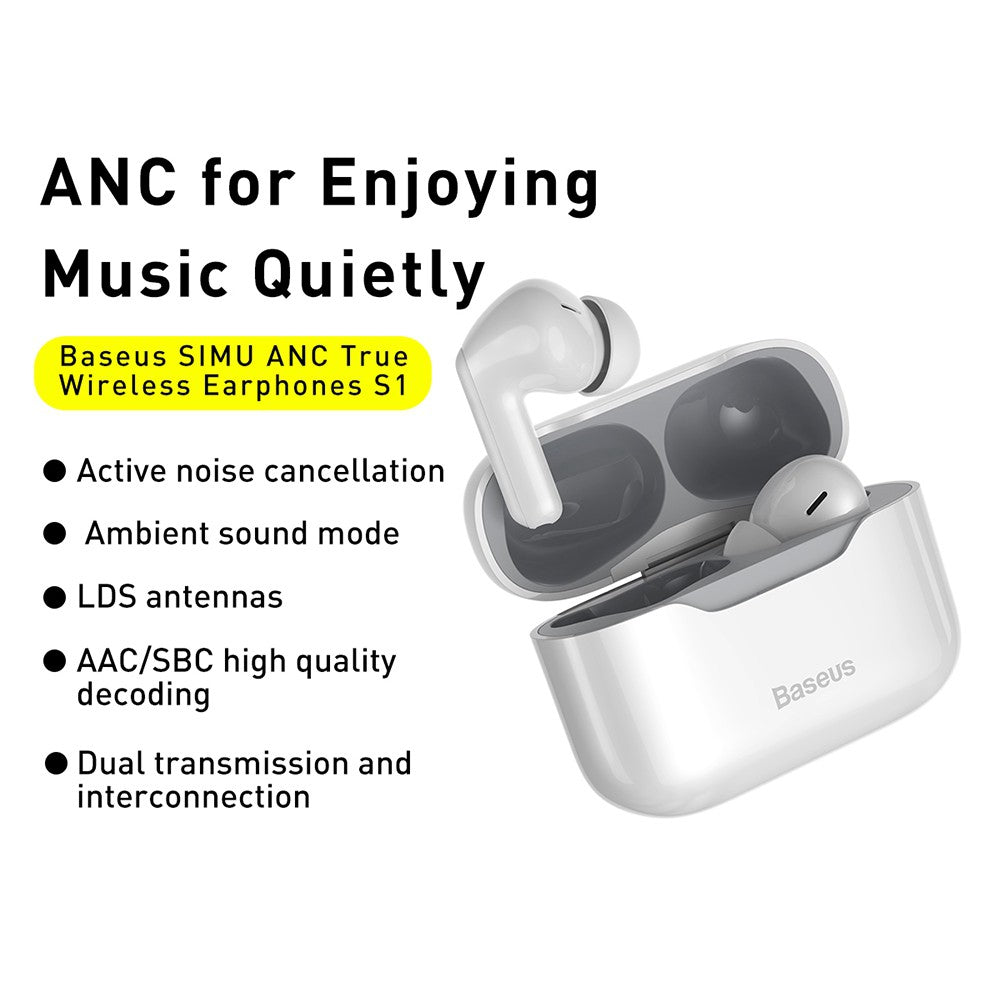 Baseus SIMU ANC True Wireless Earphones S1 - White