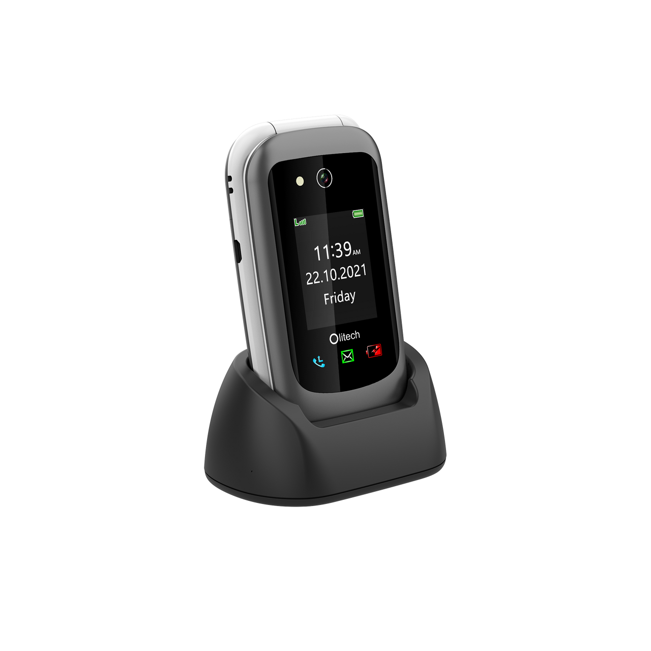 Olitech Easy Flip2 4G Seniors Phone: Big Buttons, GPS Location, Amplified Volume, Emergency Key - Black/White