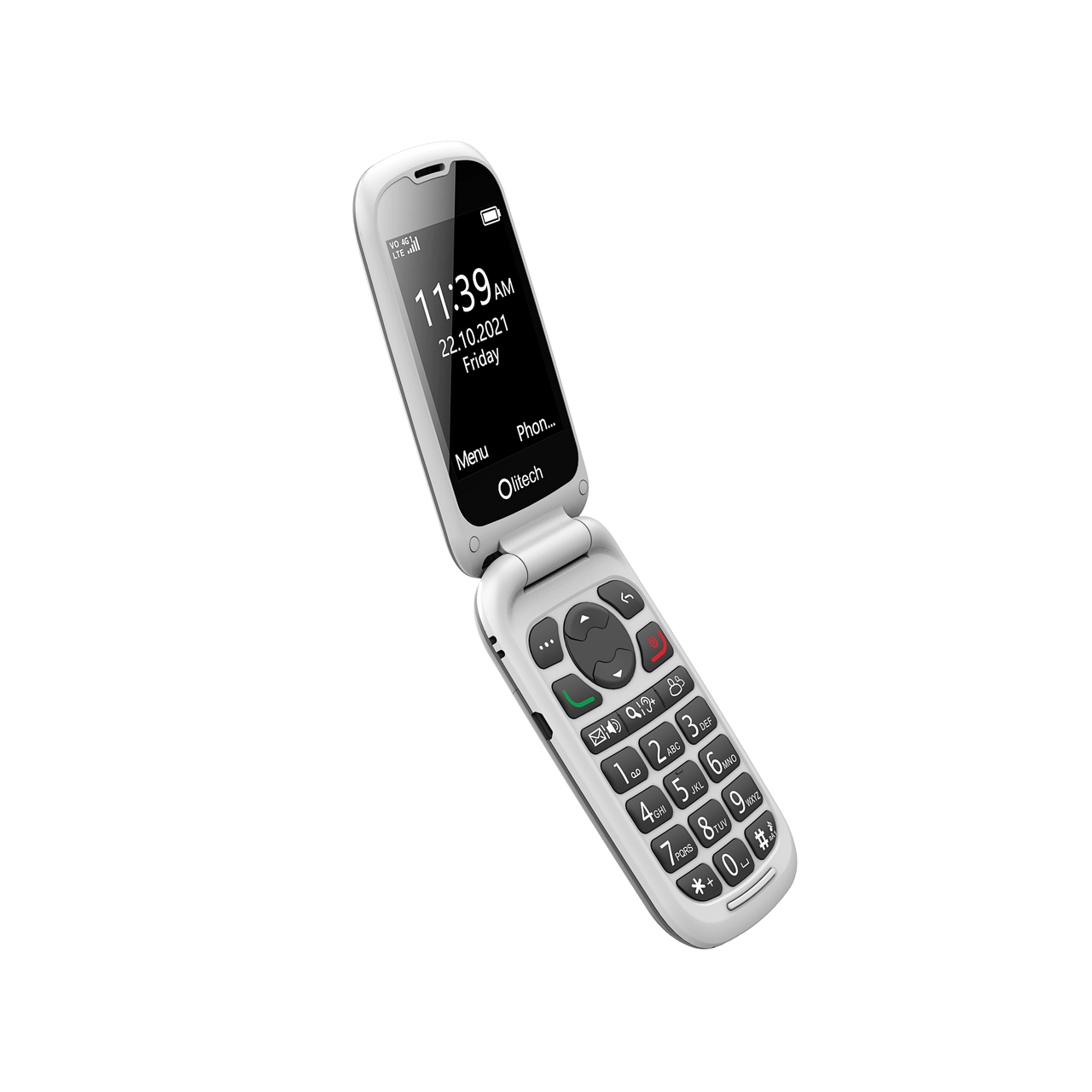 Olitech Easy Flip2 4G Seniors Phone: Big Buttons, GPS Location, Amplified Volume, Emergency Key - Black/White