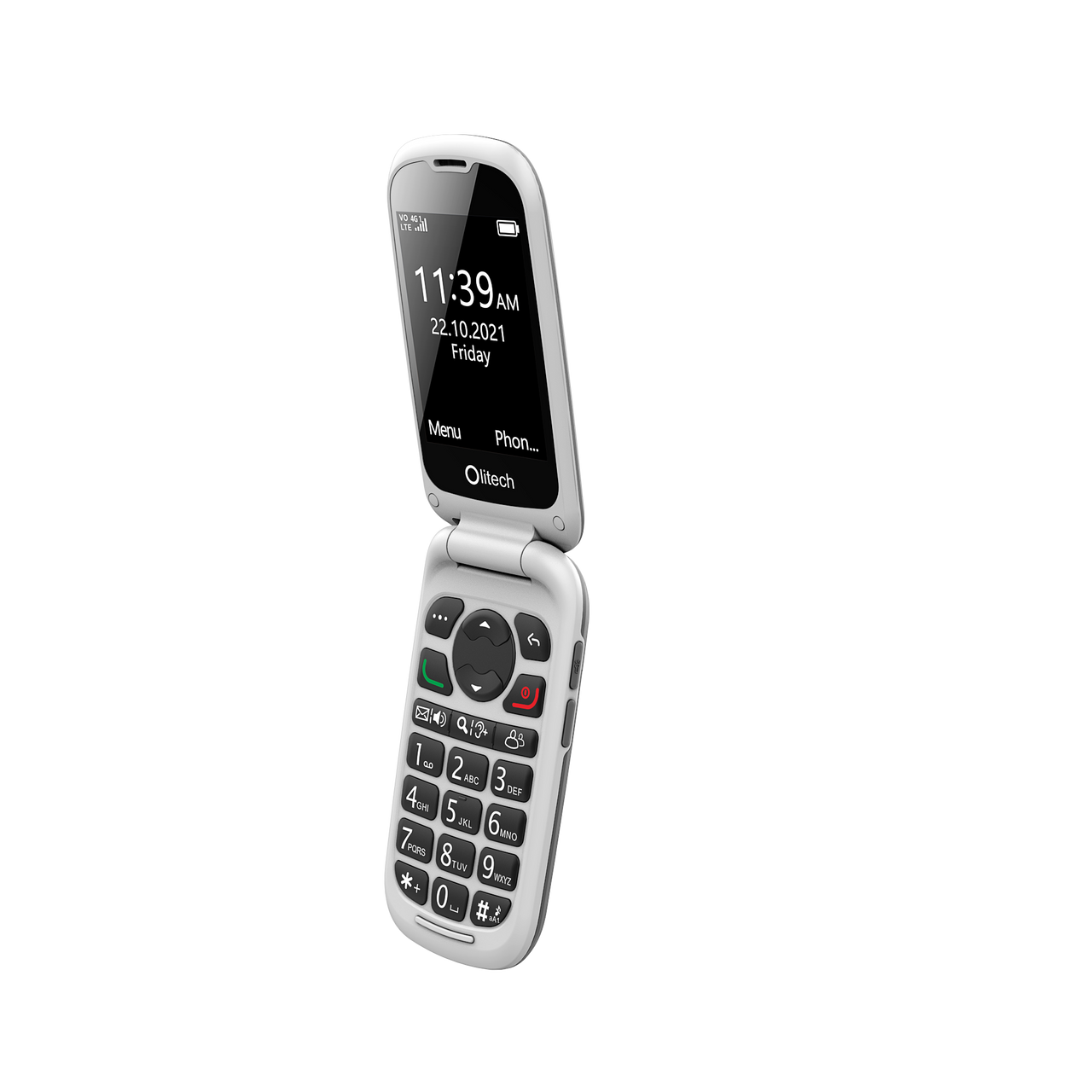 Olitech Easy Flip2 4G Seniors Phone: Big Buttons, GPS Location, Amplified Volume, Emergency Key - Black/White